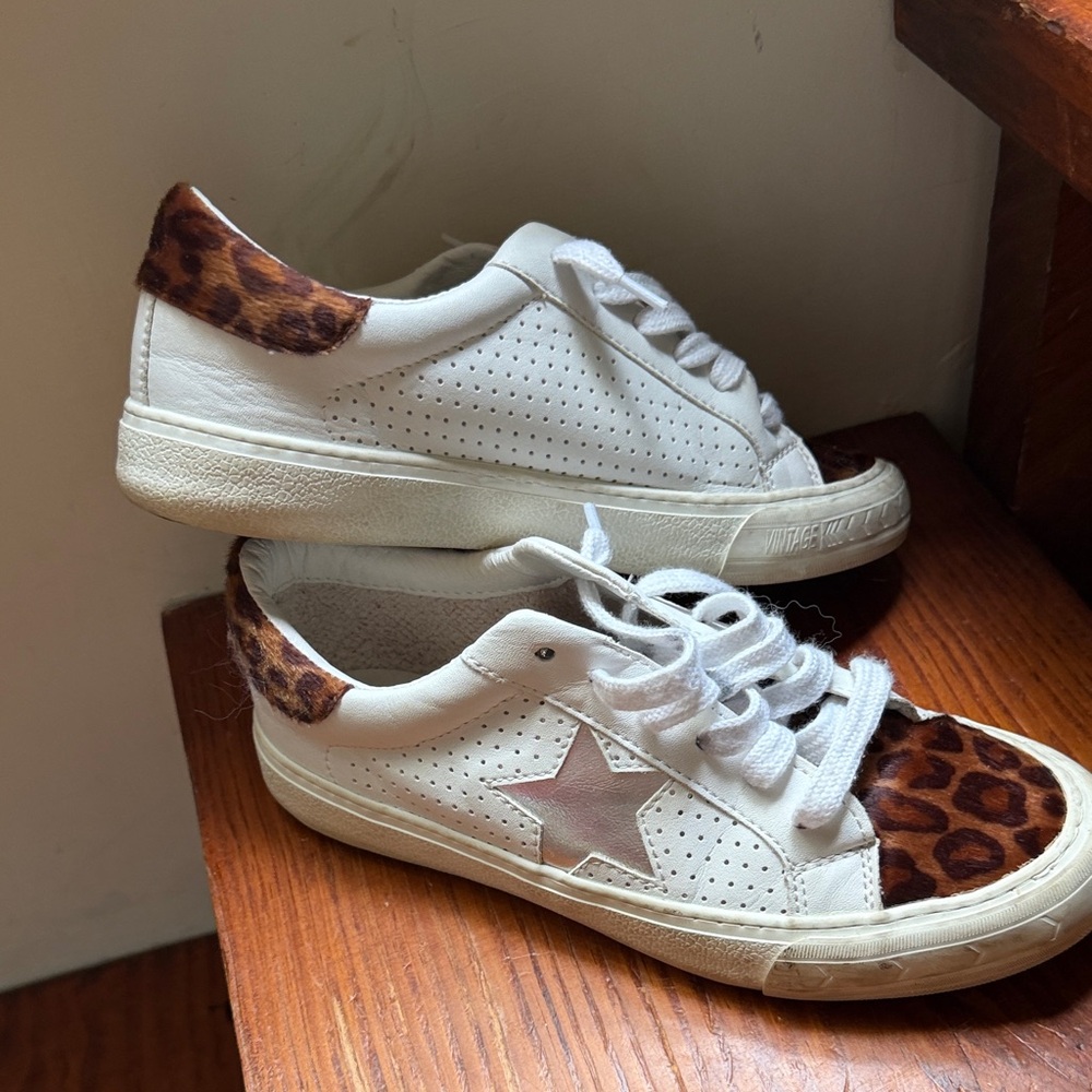 Vintage Havana Leather Sneakers with Leopard Accents